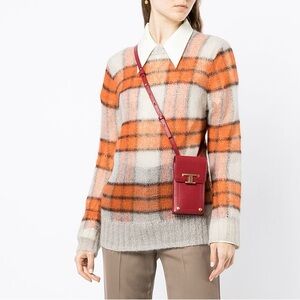 TOD’S Burgundy Red Timeless Phone Credit Card Holder Crossbody Bag Leather NWB